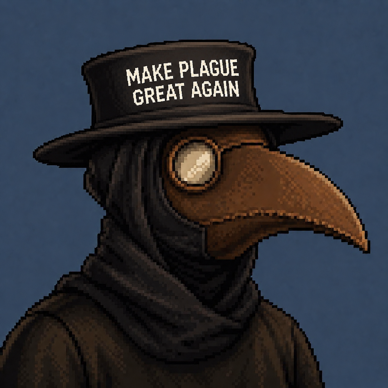 Pixel plague doctor wearing a Make Plague Great Again cap
